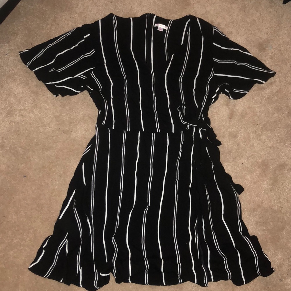 Black & White Striped Mini Wrap Dress
